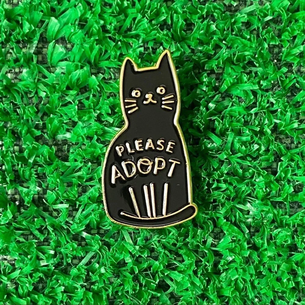 Please Adopt Black Cat Enamel Pin/ Brooch